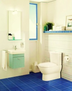 image of bathroom with low flow toilet and tap
