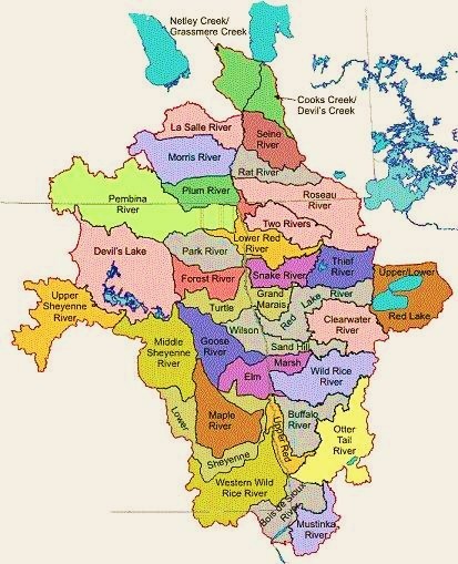 image of map of all the rivers in the Red River Basin