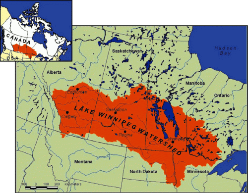 image of map of western Canada tuling the Lake Winnipeg Watershed 